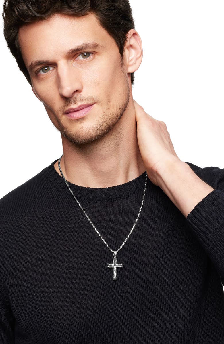 David Yurman Men's Chevron Cross Pendant, 33.5mm, Alternate, color, Silver/Black Diamond
