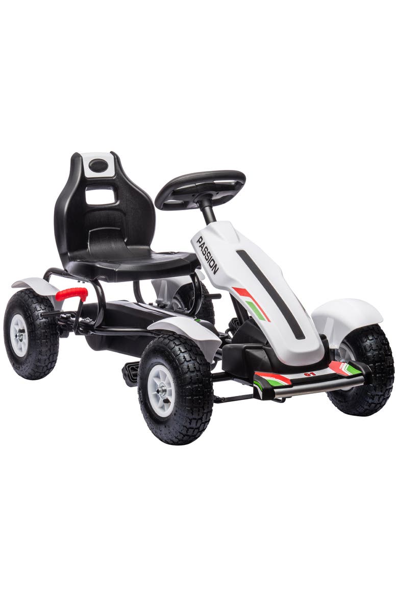 Kids Pedal Go Kart with Adjustable Seat, Handbrake, Non-Slip Rubber Wheels, Main, color, White