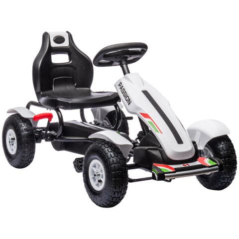 Kids Pedal Go Kart with Adjustable Seat, Handbrake, Non-Slip Rubber Wheels