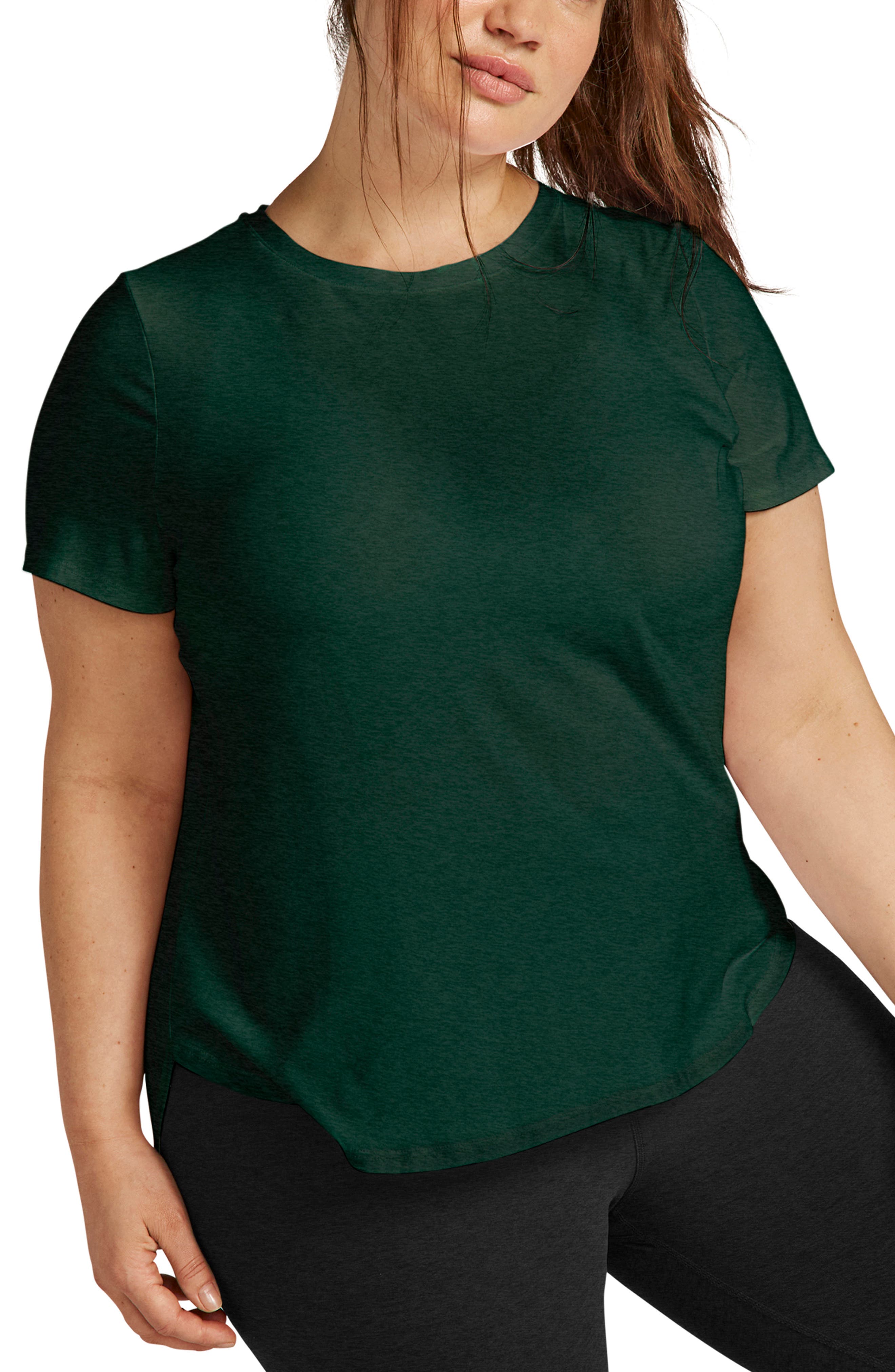 Beyond Yoga On the Down Low Jersey T-Shirt in Dark Spruce Green Heather 