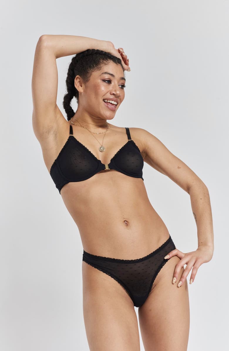 PEACHAUS Sakura Front-Close Recycled-Lace Underwire Bra, Alternate, color, Volcanic Black