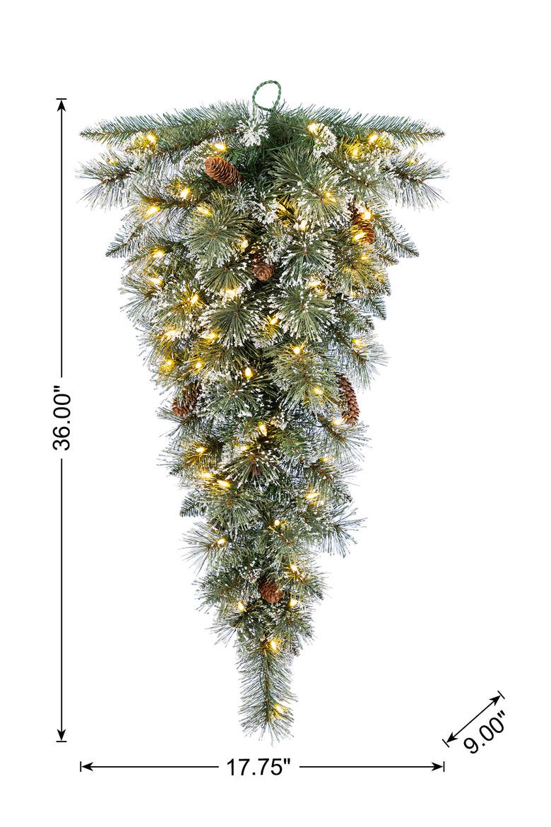 3ft Pre-Lit Frosted Christmas Teardrop Wreath with Timer, Alternate, color, Green