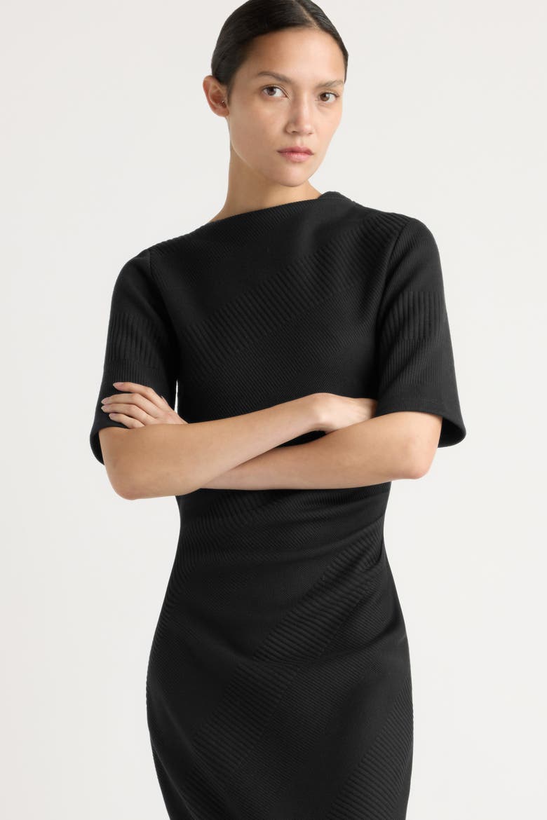Evie Ribbed-Knit Jersey Dress, Alternate, color, Black