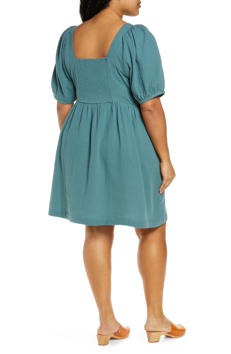 Madewell Lightspun Square Neck Puff Sleeve Dress, Alternate, color, 