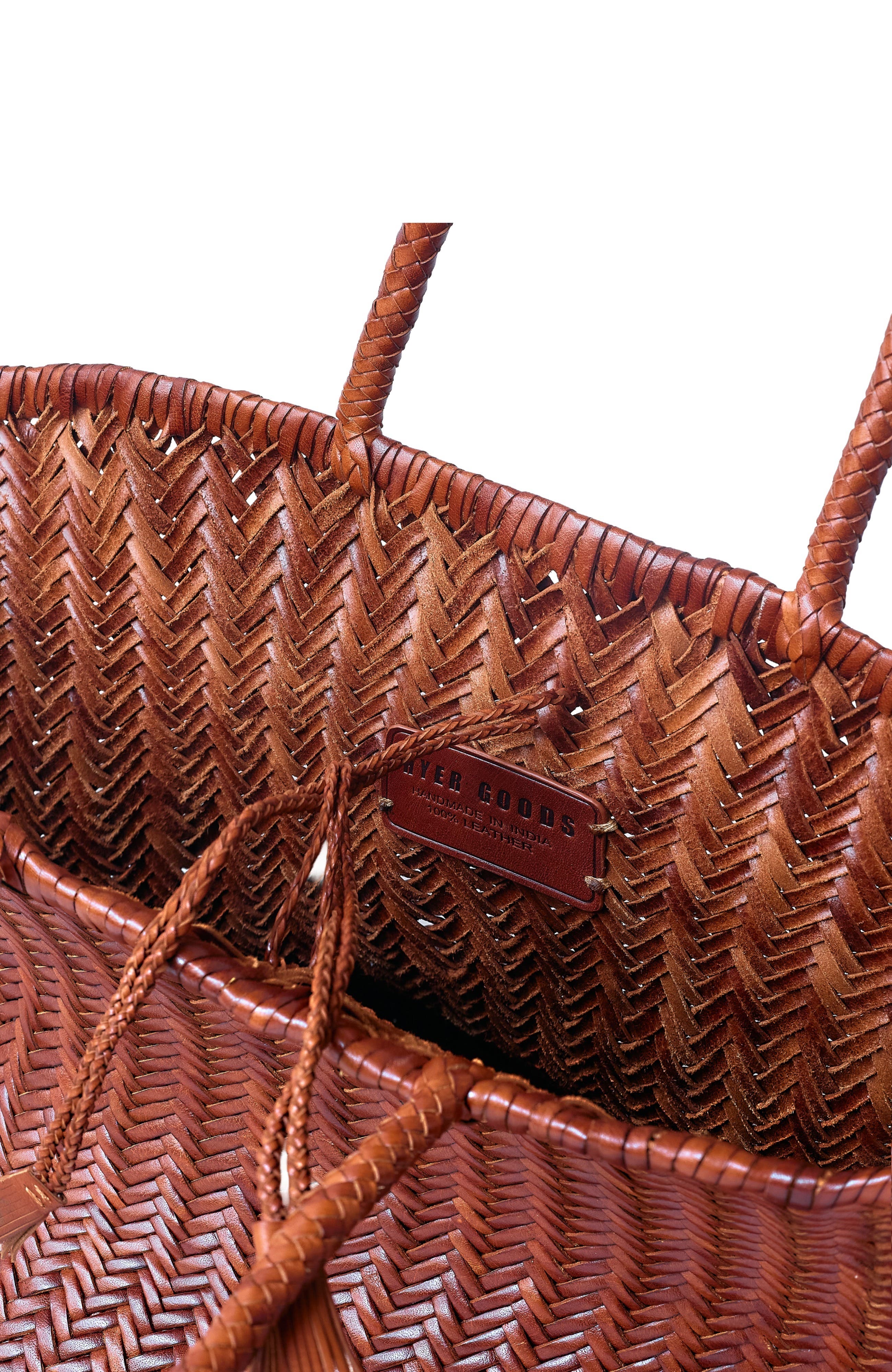 Leather Mercato Woven Tote, Alternate, color, Tan