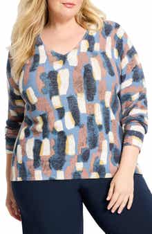 NIC+ZOE Brushstrokes Waffle Stitch V-Neck Sweater