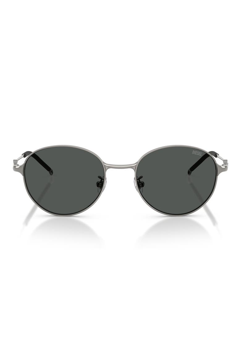 52mm Round Sunglasses, Main, color, SHINY GUN METAL / DARK GREY