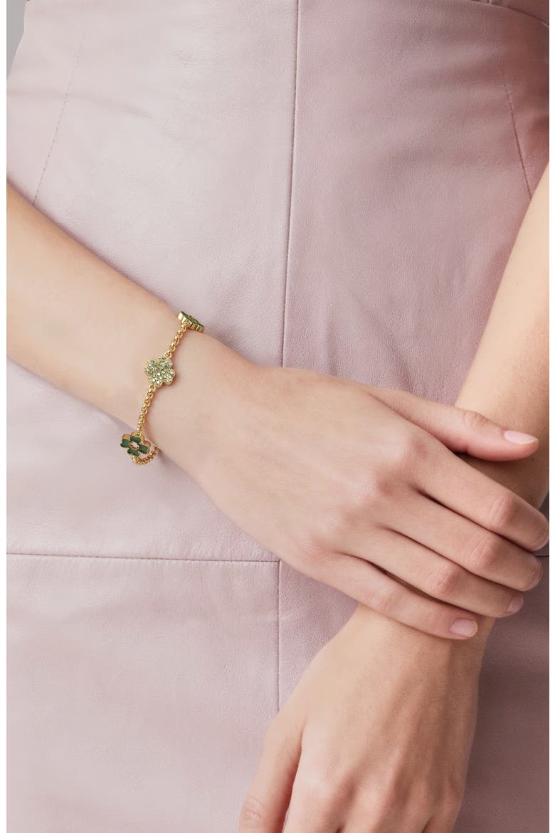 Lucky Clover 5 motifs Bracelet, Green Diamond Pavé, Alternate, color, Gold Diamond