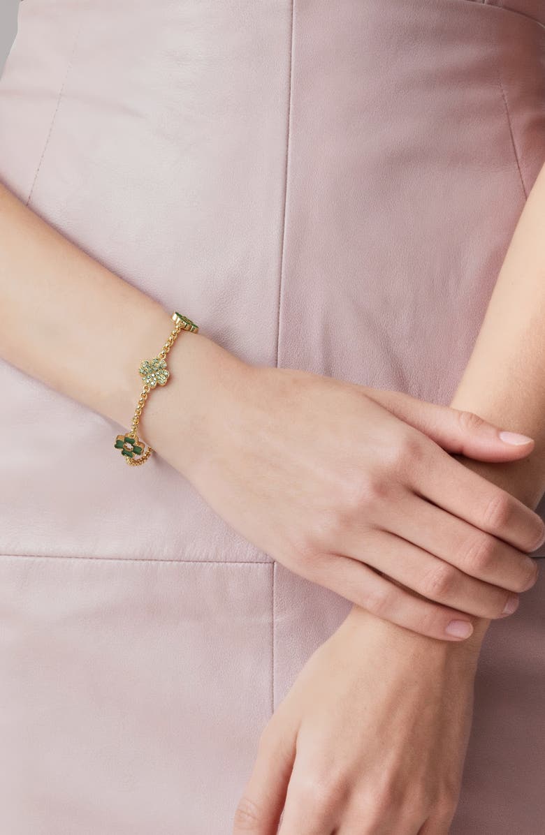 PASCAL Lucky Clover 5 motifs Bracelet, Green Diamond Pavé, Alternate, color, Gold / Green Diamond