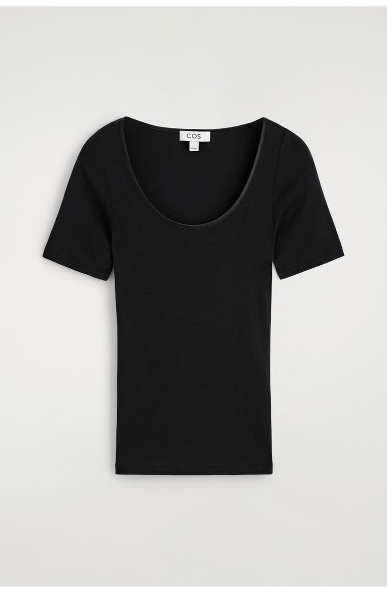 COS Satin-Trimmed Cotton-Jersey T-Shirt, Alternate, color, Black