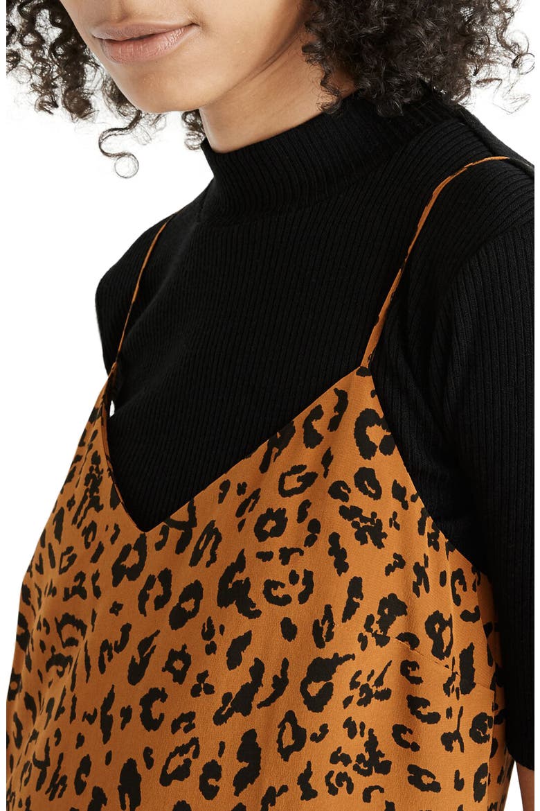 Literal Leopard Silk Side Slit Slipdress, Alternate, color, TRUE LEOPARD GOLDEN PECAN