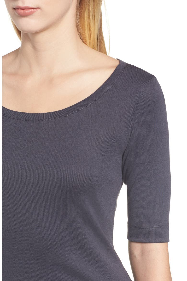 Ballet Neck Cotton & Modal Knit Elbow Sleeve Tee, Alternate, color, GREY EBONY