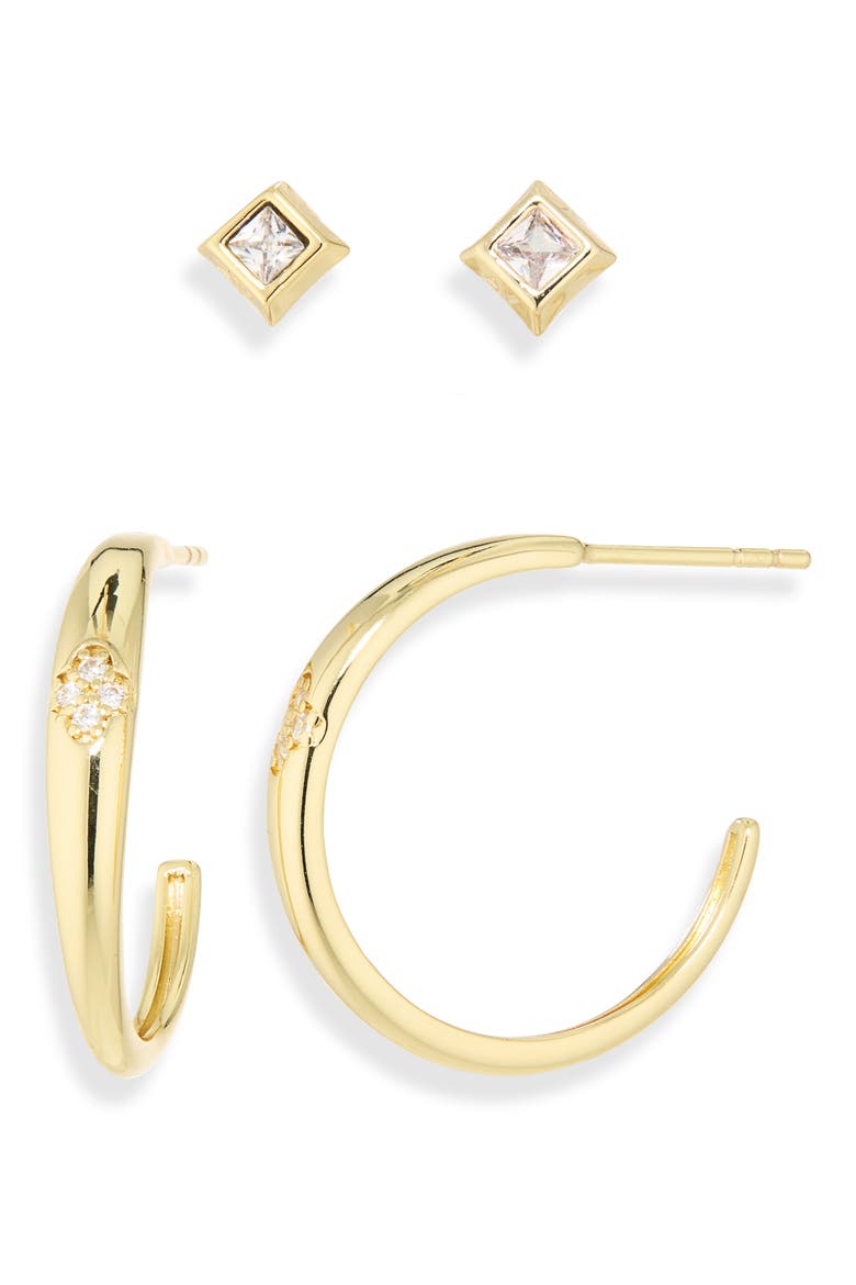 Cubic Zirconia Set of 2 Assorted Earrings, Main, color, GOLD