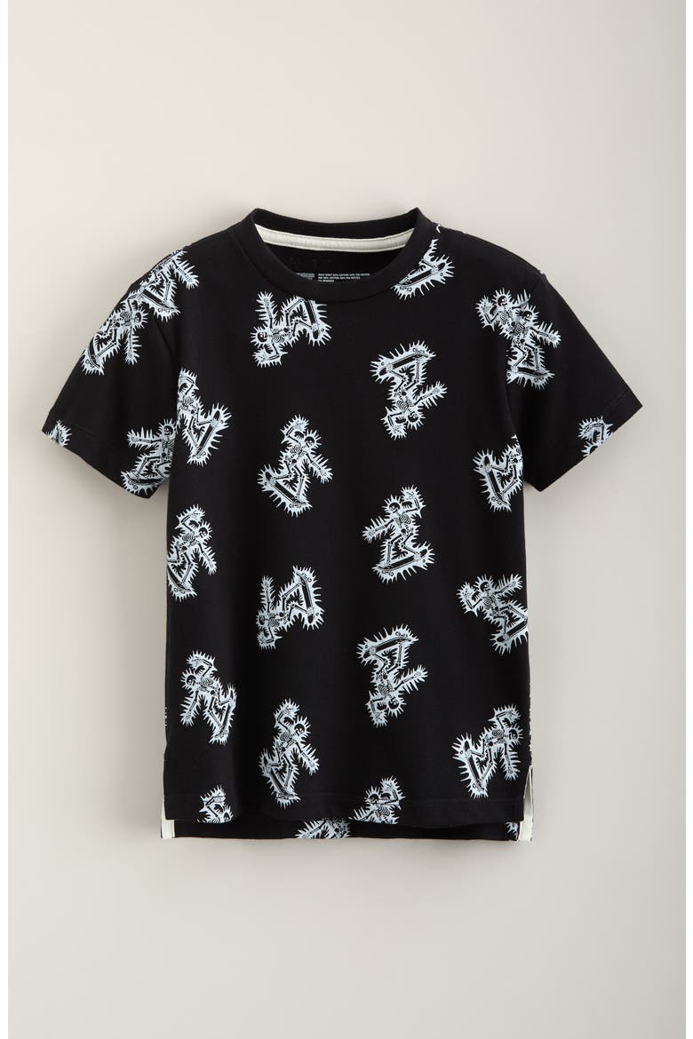 Kids' Allover Print T-Shirt, Main, color, BLACK-IVORY BONEY SKATERS