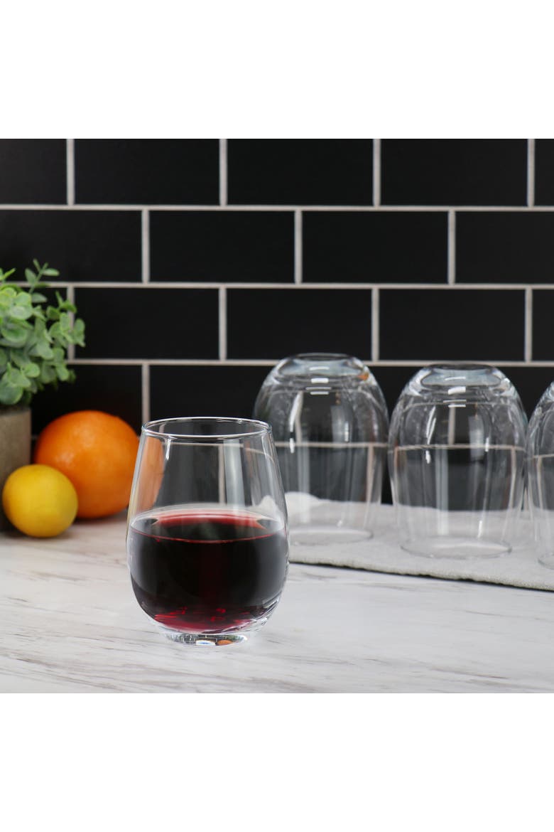 Belinni 4 Piece 18oz Classic Stemless Wine Glass Set, Alternate, color, Clear
