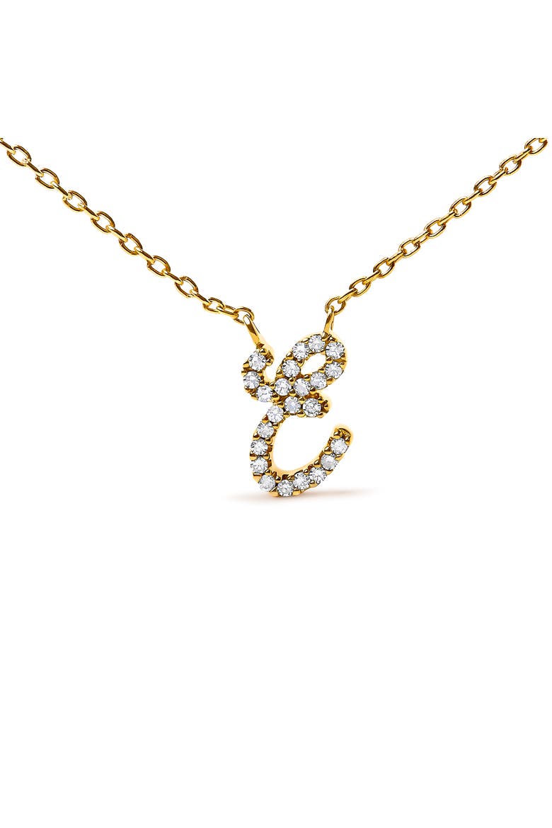 14K Gold Diamond Accent "A-Z" Initial Script Style Pendant Necklace, Alternate, color, Yellow Gold | E