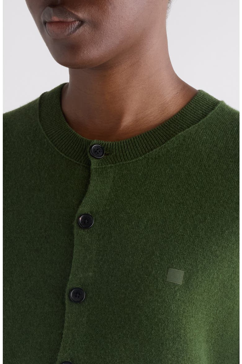 Face Patch Wool & Yak Hair Cardigan, Alternate, color, BOTTLE GREEN
