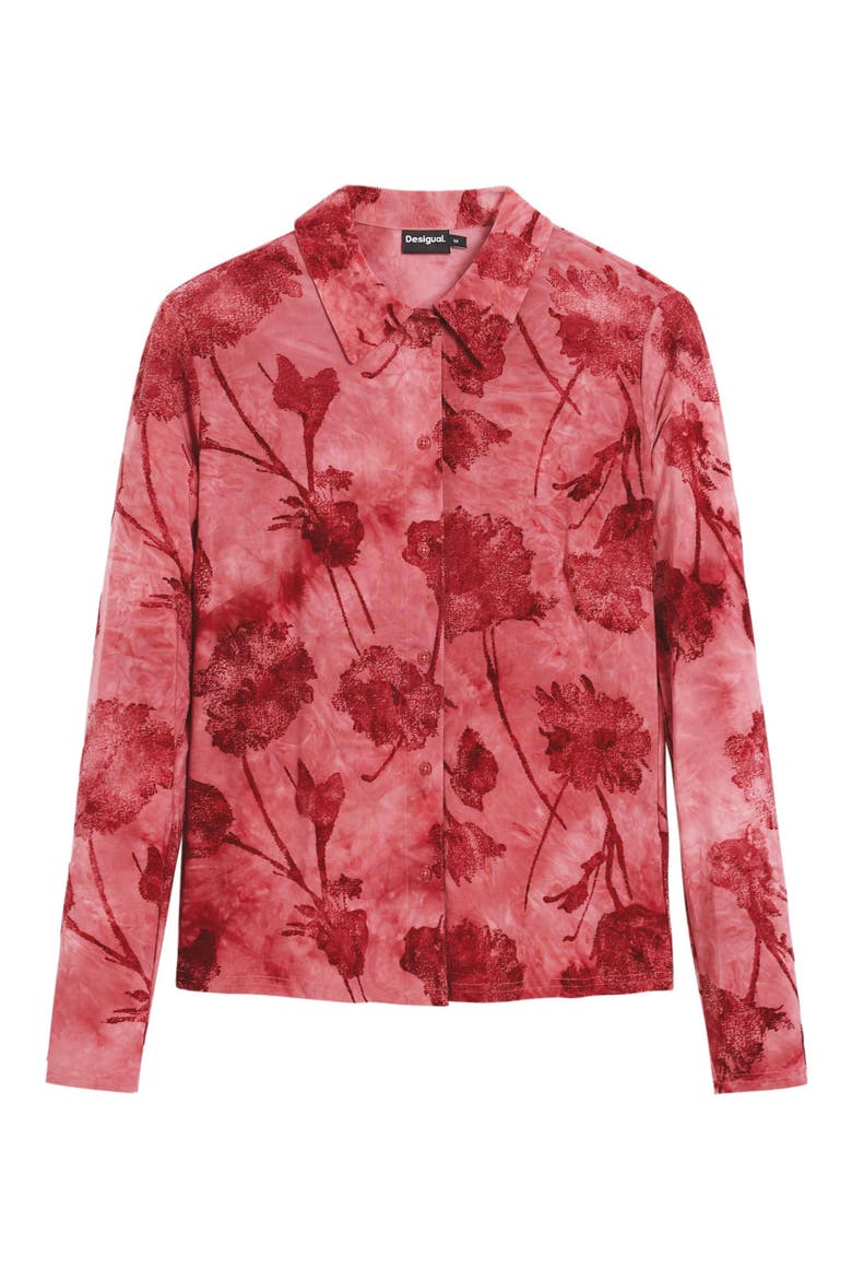 Washed Floral Button-Up Top, Alternate, color, RED