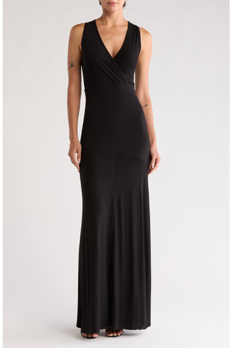 Faux Wrap Maxi Dress, Main, color, BLACK