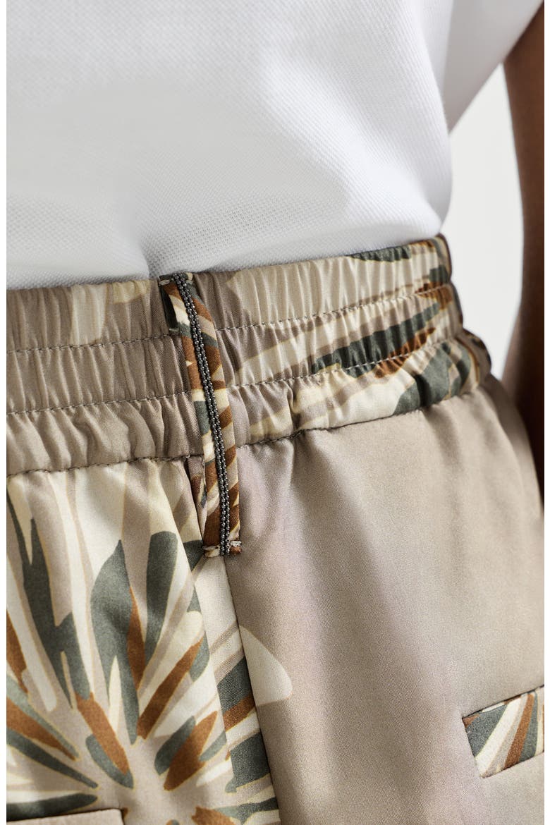 Bloom print pongee trousers, Alternate, color, Khaki