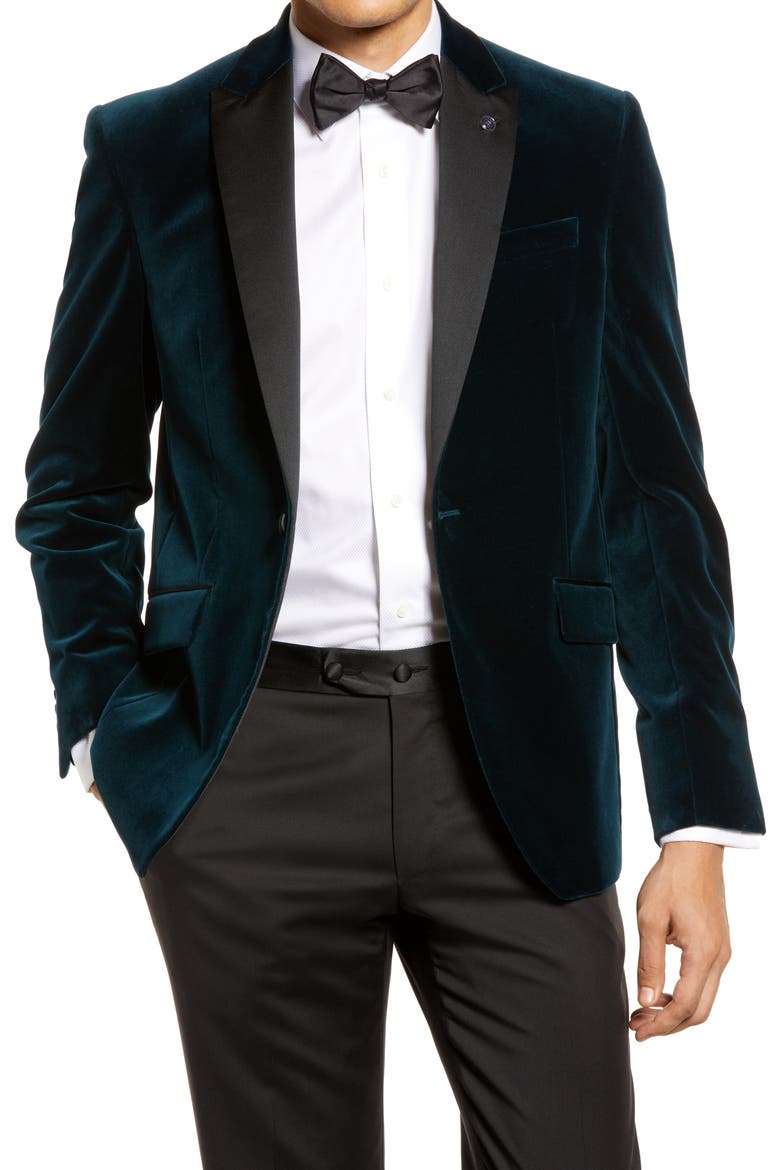 Jules Velvet Slim Fit Peak Lapel Dinner Jacket, Main, color, EMERALD GREEN