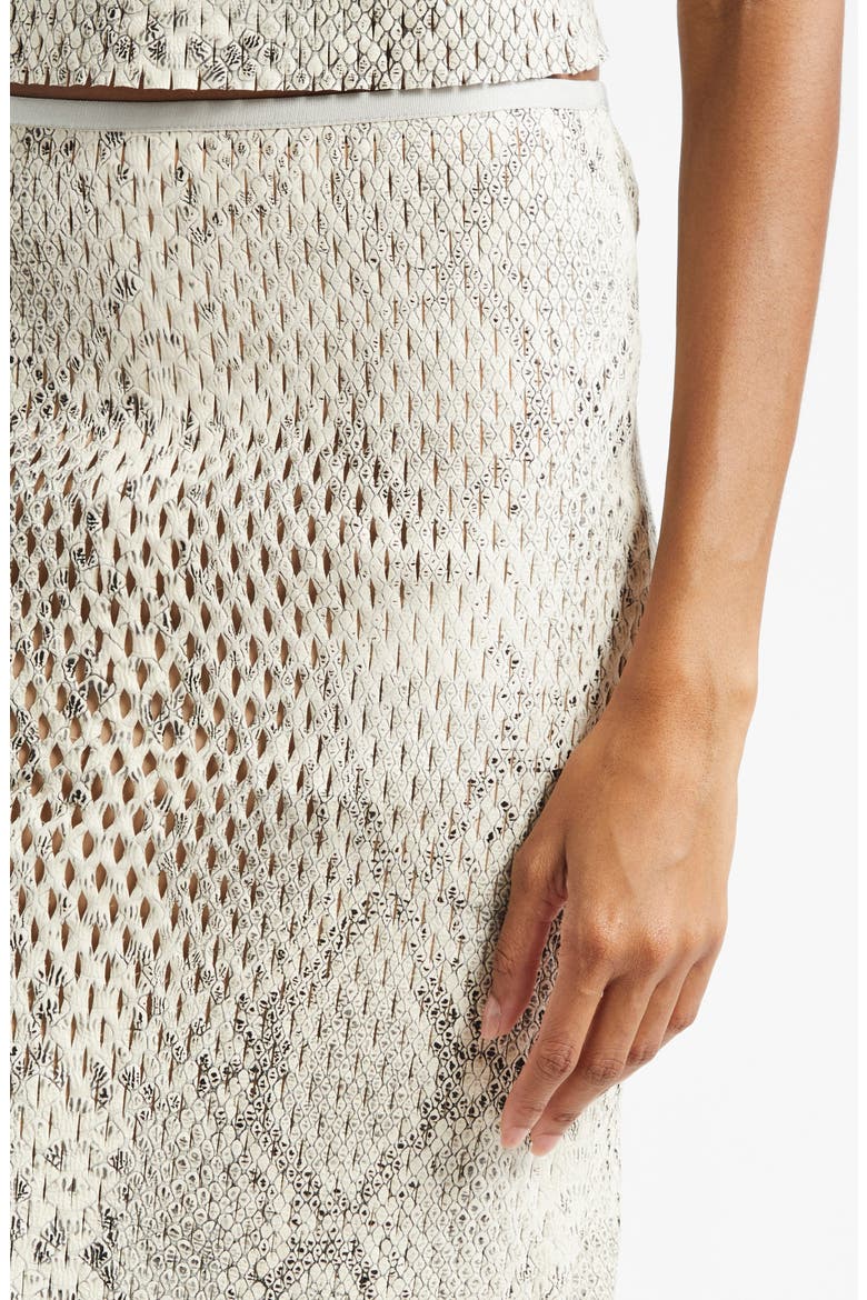 Snake Embossed Mesh Leather Midi Skirt, Alternate, color, IVORY