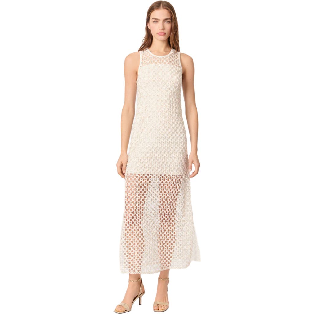 Maje Resille Open-knit Midi Dress In White