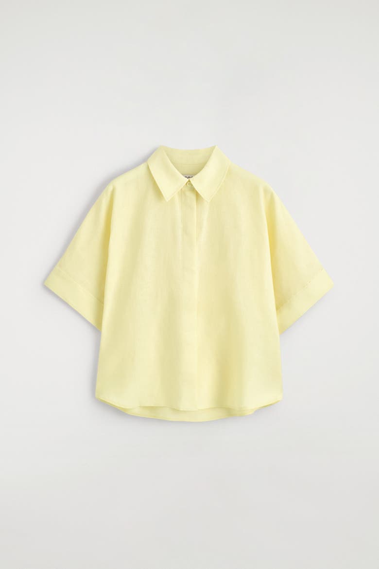 Oversized Short-Sleeved Linen Shirt, Alternate, color, YELLOW