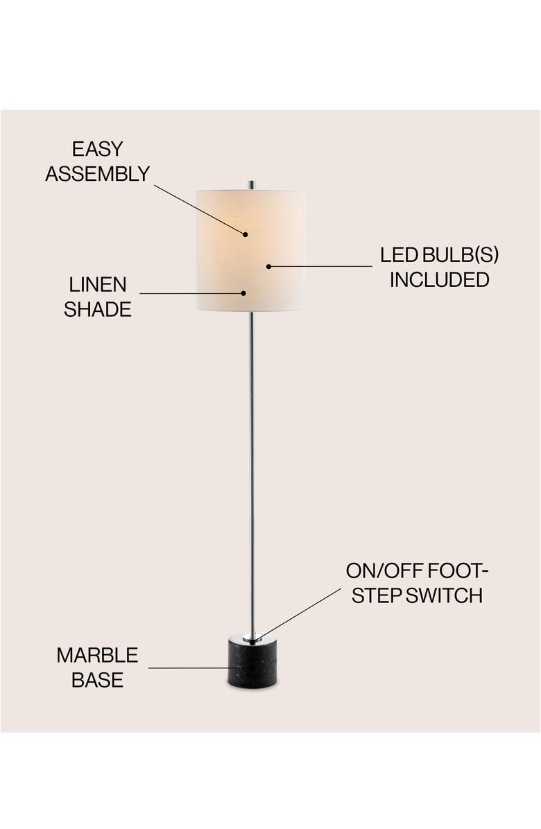 JONATHAN Y Levitt 60.5" Marble/Metal LED Floor Lamp, Black/Chrome, Alternate, color, Chrome