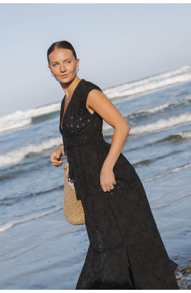 SITANO Fontelina Cap Sleeve Eyelet Cover-up, Alternate, color, Black