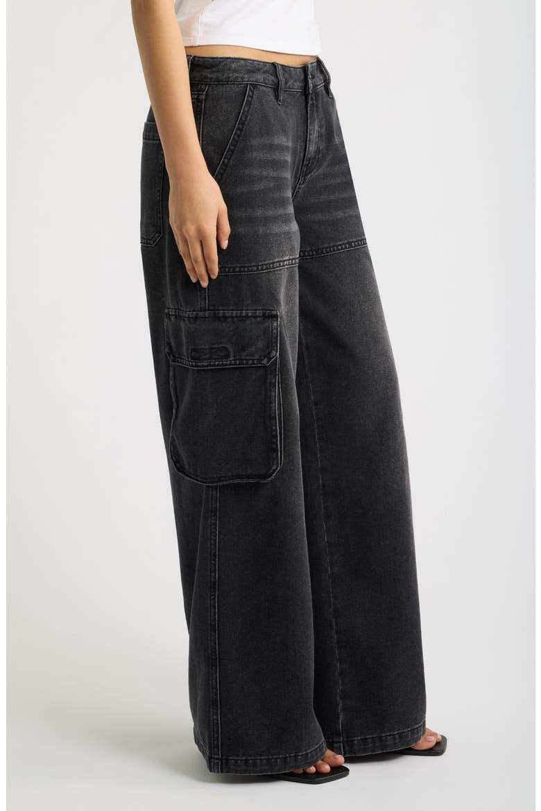 Low Rider Baggy Wide Leg Cargo Jeans, Alternate, color, BLACK WASH