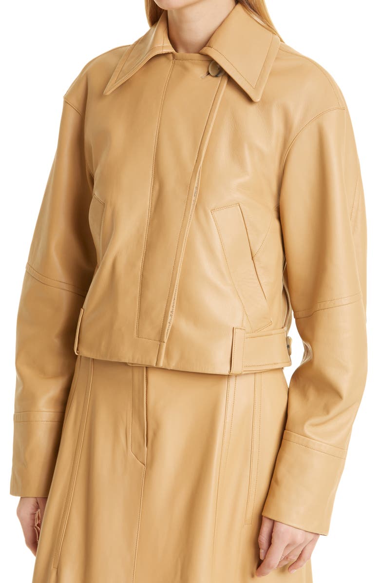 Vince Asymmetric Crop Leather Jacket, Alternate, color,