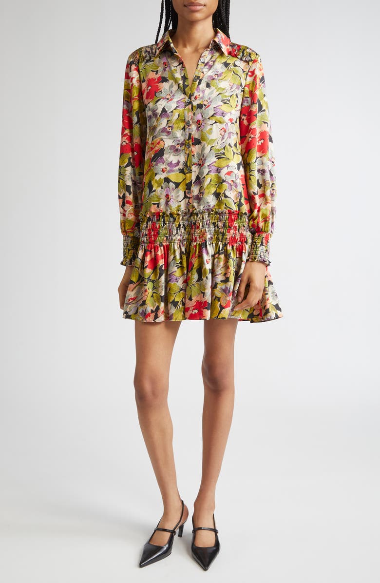 Cinq à Sept Damia Canyon Bloom Long Sleeve Minidress, Main, color, Black Multi