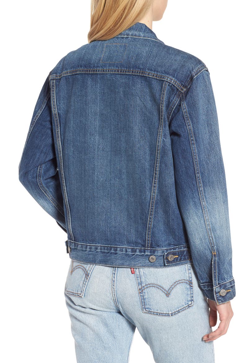 Levi's® Ex-Boyfriend Denim Trucker Jacket, Alternate, color, GROOVEMARKS