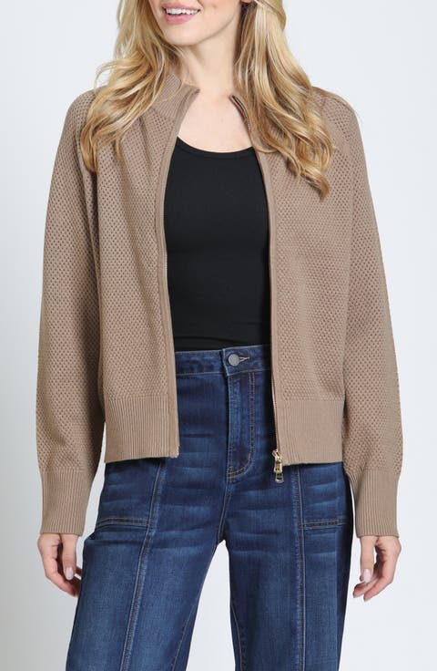 Mesh Pointelle Zip Full Zip Sweatshirt