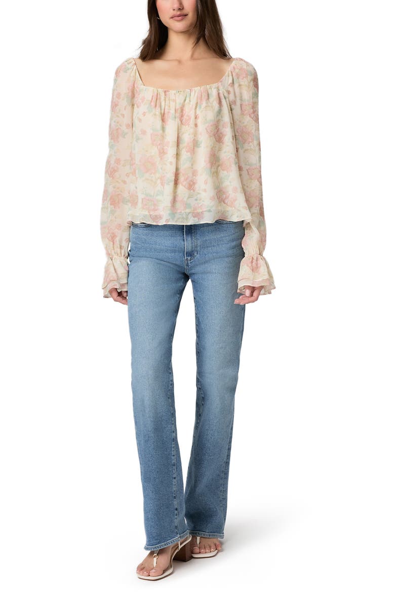 Lucila Floral Silk Top, Alternate, color, BONE MULTI
