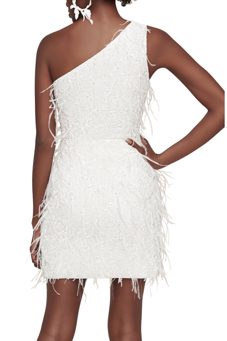 Twinkle in Time Feather Lace One-Shoulder Minidress, Alternate, color, SILK WHITE