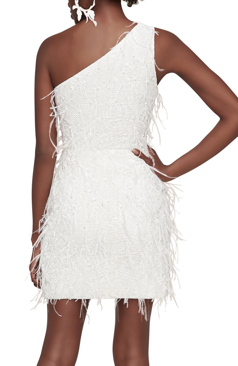 Anne Barge Twinkle in Time Feather Lace One-Shoulder Minidress, Alternate, color, 