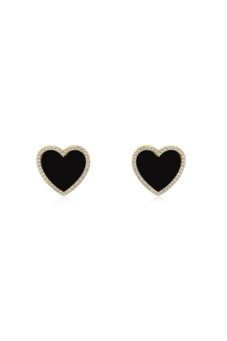 Large Onyx CZ Halo Heart Stud Earrings, Alternate, color, Onyx