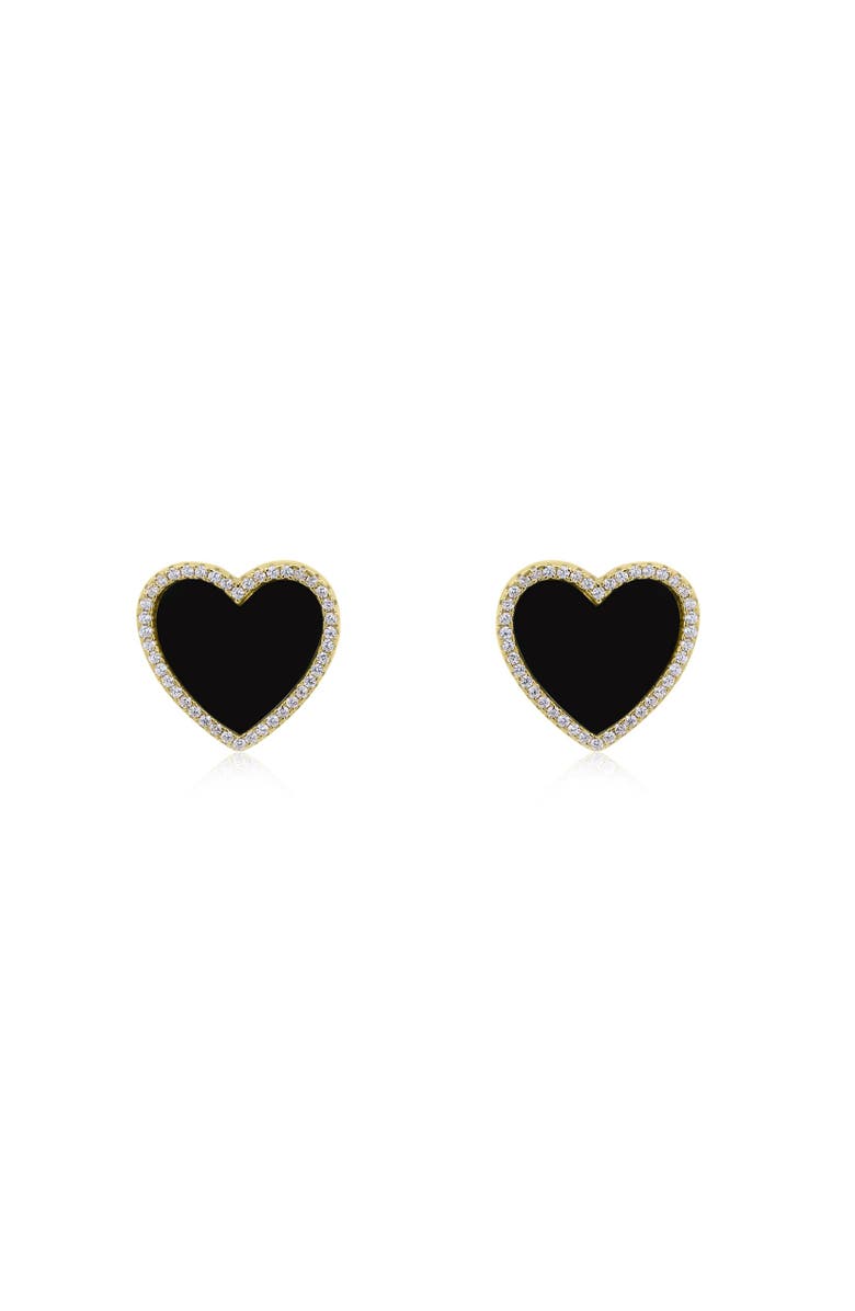 The Lovery Fine Jewelry Large Onyx CZ Halo Heart Stud Earrings, Alternate, color, Onyx