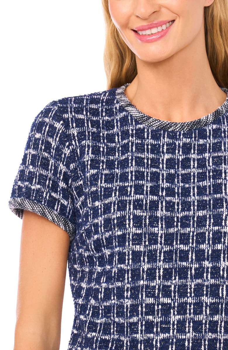 CeCe Metallic Tweed Top, Alternate, color, Classic Navy