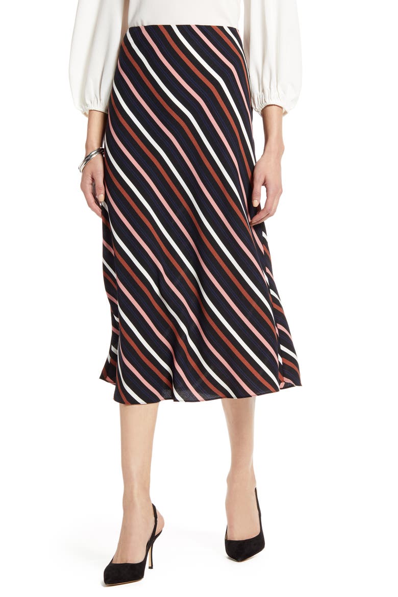 Bias Cut A-Line Skirt, Main, color, BLACK BARBARA STP