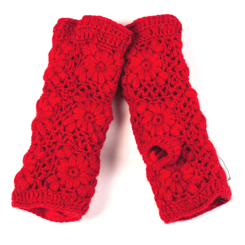 Nirvanna Designs Flower Crochet Handwarmers in Lipstick 