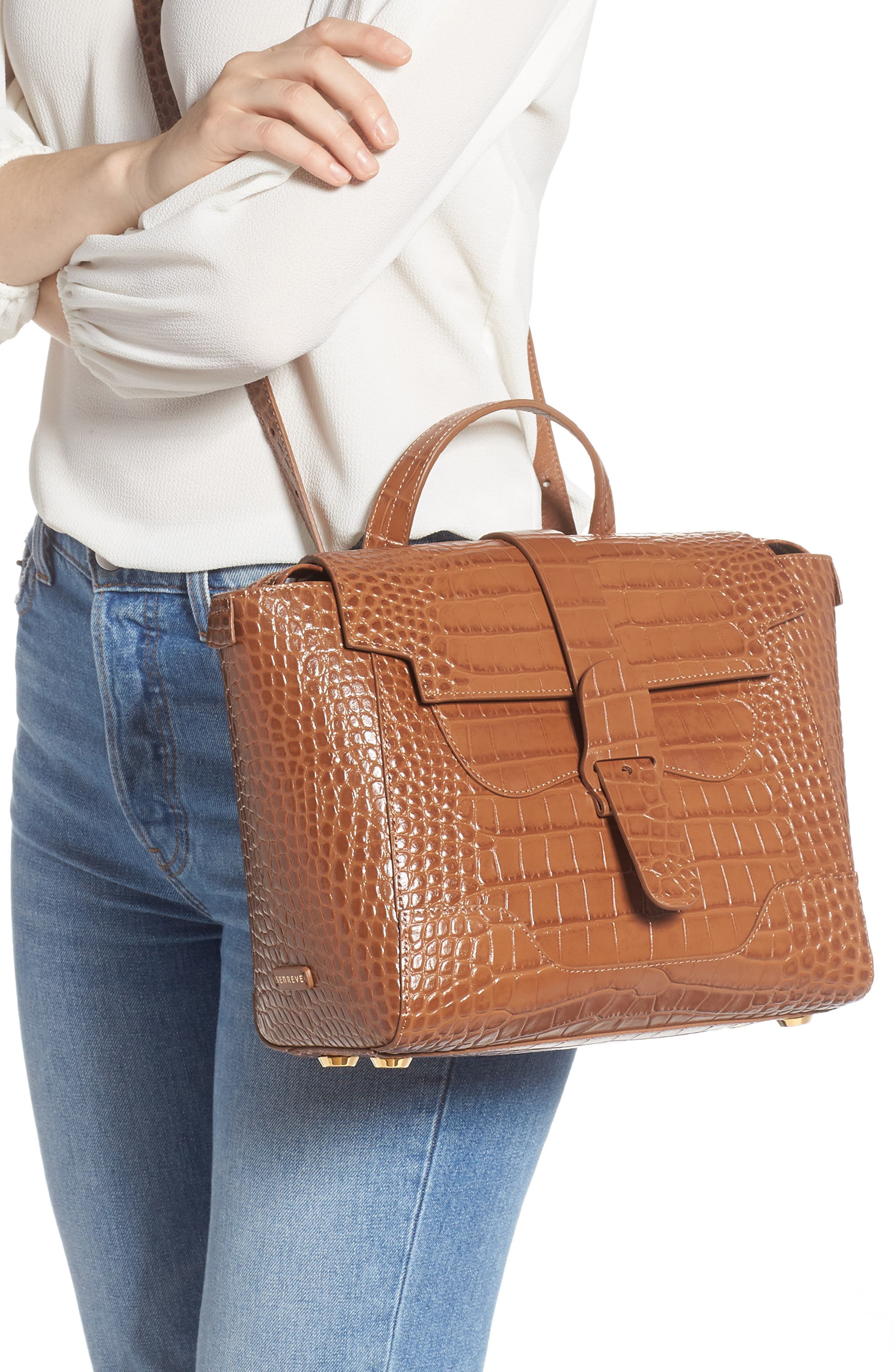Midi Maestra Leather Satchel, Alternate, color, CHESTNUT