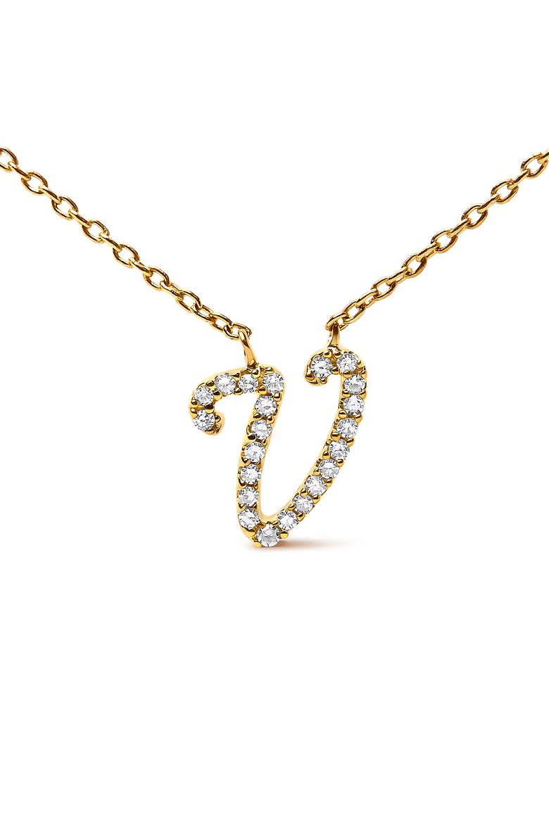 14K Gold Diamond Accent "A-Z" Initial Script Style Pendant Necklace, Alternate, color, Yellow Gold | V