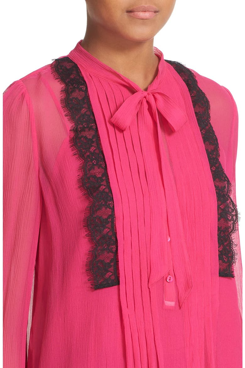 Lace Trim Silk Blouse, Alternate, color, PINK