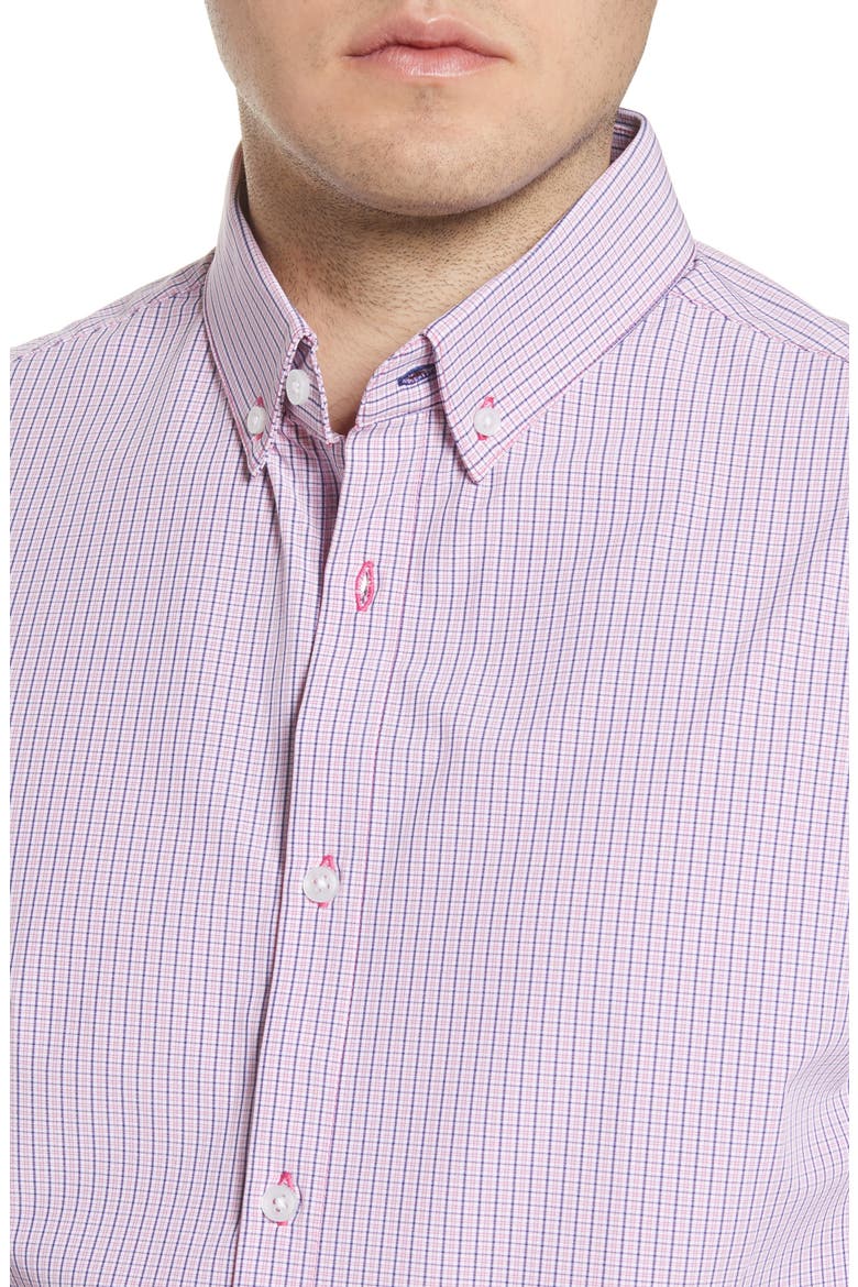 Mizzen + Main Leeward Trim Fit Button-Down Performance Shirt, Alternate, color, RED NAVY MICRO CHECK