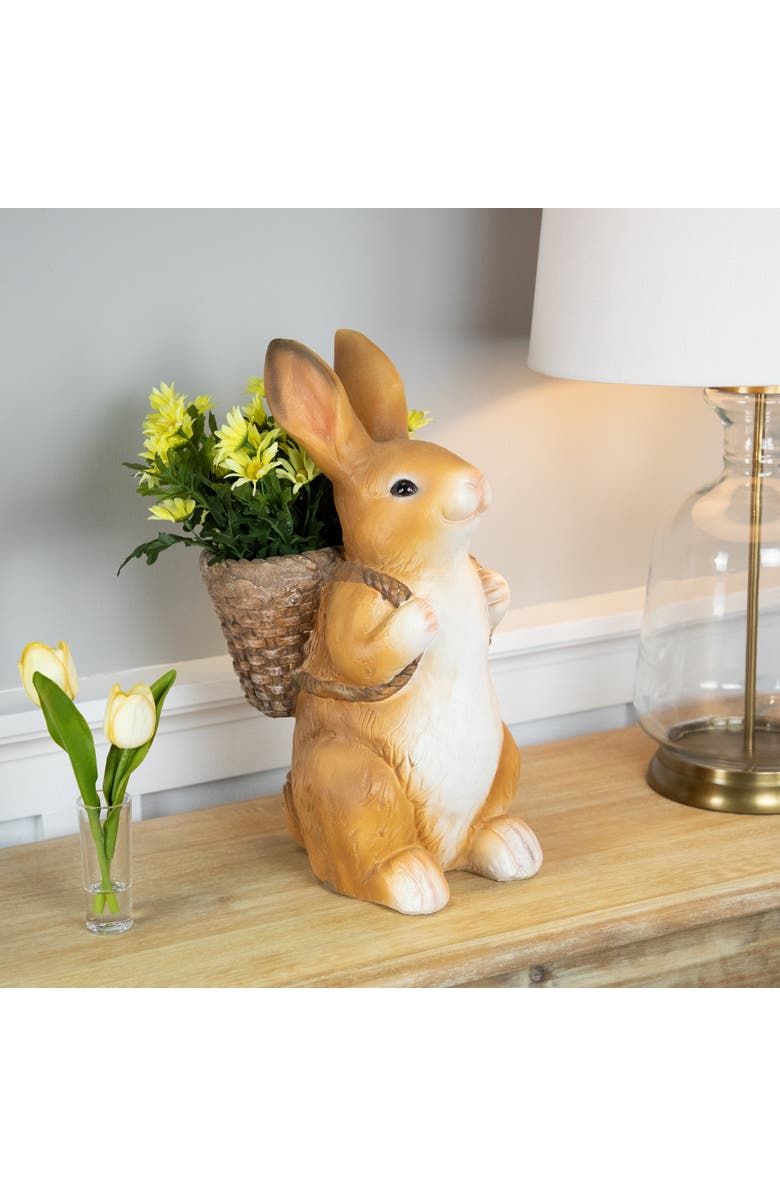 Northlight Standing Bunny Carrying a Basket Outdoor Garden Statue - 16.75", Alternate, color, Brown