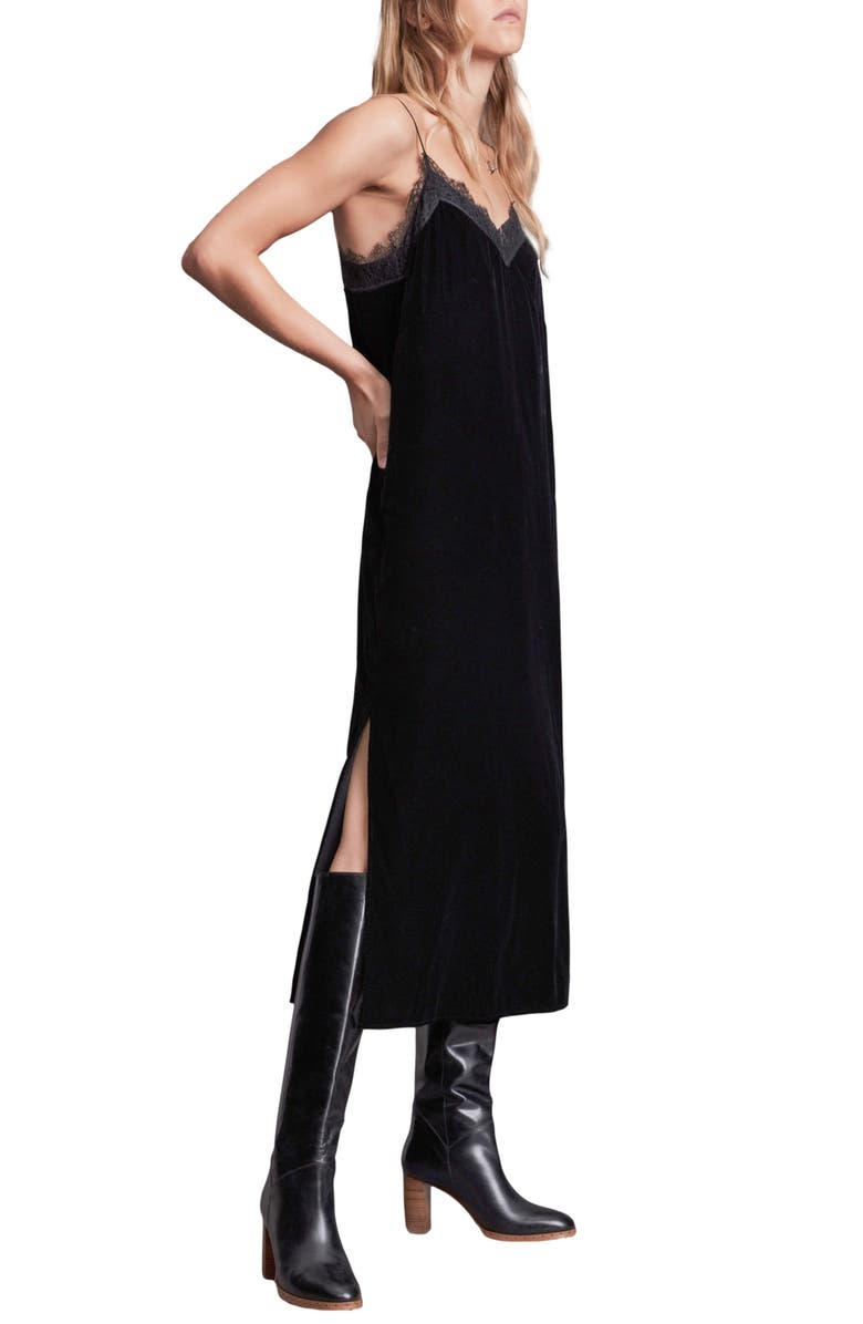 AllSaints Noa Midi Slipdress, Alternate, color, Black