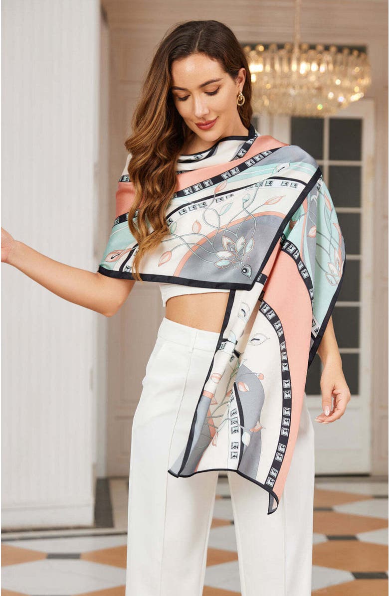 SILKSILKY Mulberry Silk Printed Rectangular Long Shawl Scarf, Alternate, color, Mint Green